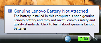 Genuine Lenovo battery not attached
