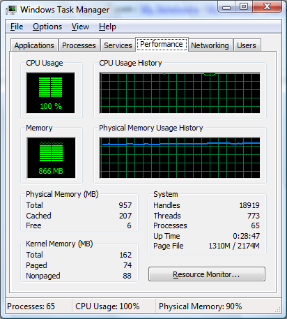 Screenshot of Task Manager before upgrade